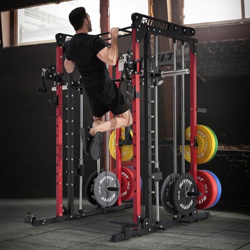 RitFit M1 Pro Smith Machine Cable Crossover Power Cage Home Gym - color: RED, size: M1