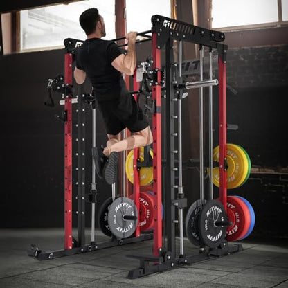 RitFit M1 Pro Smith Machine Cable Crossover Power Cage Home Gym - color: RED, size: M1