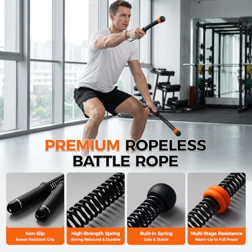Weighted Ropeless Battle Ropes, 1.6-3lbs Adjustable Resistance Cordless Battle Ropes with Storage Bag & Poster, Portable Home Gym Workout Ropes for HIIT & Strength Training
