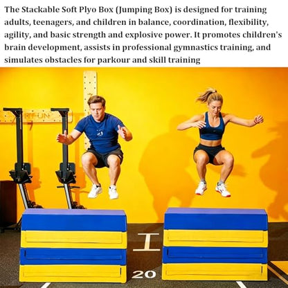 Foam Jumping Boxes for Training, Stackable Soft Plyo Box, Kids Plyometric Jump Box Set, Adjustable Plyo Box for Kindergarten, Primary School, Home & School Gym - size: 80x50x60cm