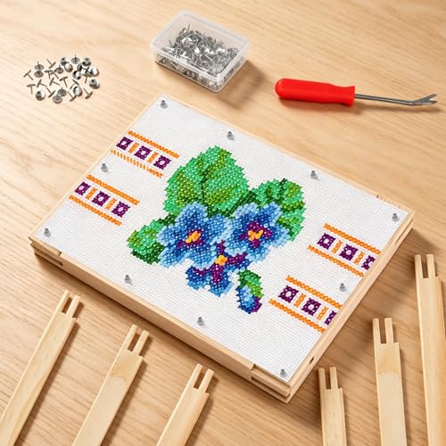 12pcs Needlepoint Stretcher Bars, 3 Sizes Wooden Needlework Canvas Stretcher Bars with Tacks Remover & Thumb Tacks Embroidery Stitch Frame Set for Canvas Stretching Craft Supplies