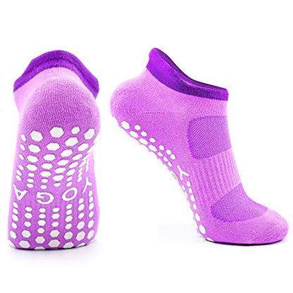Busy Socks 2 Pack Women Ankle Non Slip Yoga Pilates Grip Socks with Cushion - color: 2 Pairs Black/Purple