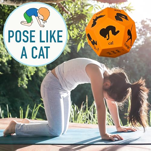 Yoga Dice - Yoga for Kids, Pose and Play Peaceful Kids Stretching Gymnastics Games and PE Equipment for Elementary School, Kindergarten, and Preschool, 12-Sided Foam Large Dice for Children