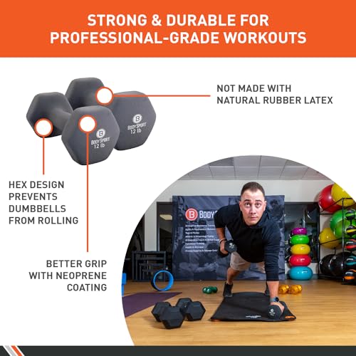 Body Sport Neoprene Dumbbell Weight - Latex-Free, Strength Training Equipment for Home Fitness & Gym Workouts - color: 12 Pound