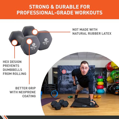 Body Sport Neoprene Dumbbell Weight - Latex-Free, Strength Training Equipment for Home Fitness & Gym Workouts - color: 12 Pound