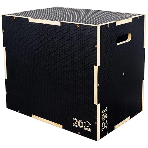 Fitvids 16" x 14" x 12" Non-Slip Wooden Plyo Box Jump Exercise Platform, Plyometric Workout Equipment for Home Gym, Training Step Box, Black