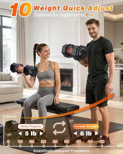 XDDIAS Adjustable Dumbbells Set of 2 for Strength Training, One-Hand Quick Adjust, 25/55/80/90 lbs Options, Anti-Slip Grip Handle, Compact Home Gym Weights for Men Women