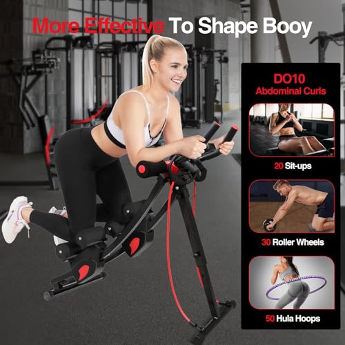 Dual Track Fitness Ab Machine Ab Cruncher, Adjustable Height Waist Trainer, Foldable Home Gym Equipment with 4 Adjustable Resistance Levels and Resistance Bands - size: Dual Tracks