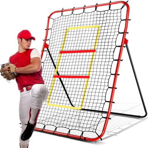 Baseball Rebounders + Pitchback Net,Adjustable 5 Angle Pitch Return Trainer for Fielding,Pitching & Catch Practice,Rebound Net with 3 Targets Simulate Grounders, Line Drives,Fly Balls for All Players