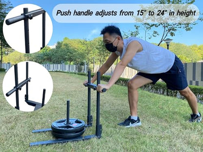 Weight Sled for Training Adjustable Handle Push-Pull Workout Sled Fitness Sled for Athletic Exercise, Speed Improvement and Strength Training