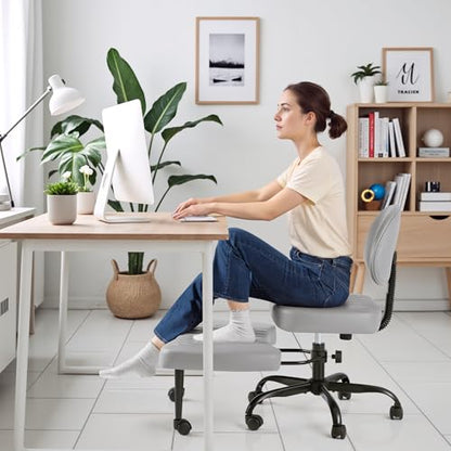 Homall Ergonomic Cross Legged Office Desk Chair with Wheels, 360° Swivel and Adjustable Height for Meditation and ADHD,Criss Cross Kneeling Chair with Lumbar Support (Leather, Grey) - color: Grey