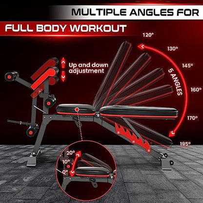 BODYRHYTHM Multifunctional Weight Bench with Leg Extension and Preacher Pad, Workout Bench for Decline Bench Press, Strength Training Bench for Full Body Workout, Flat & Incline & Decline bench,Weight Training Equipment.