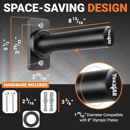 Yes4All Vertical Wall Mounted Olympic Barbell Holder, Barbell Storage Rack, Hanging Barbell Rack for Home Fitness Equipment - color: B. Set Weight Plate Holder - (4pcs)