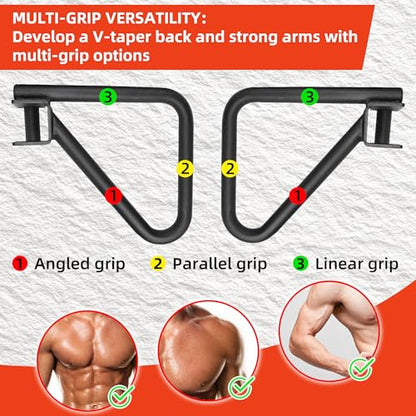 Hulkfit Power Cage Dip Bar Attachments with Multi-Grip Pull up Handles, Heavy Duty Iron Strength Training Accessories for Squat Rack & Power Cage