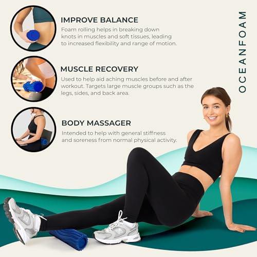 Ripple Travel Foam Roller (11" x 3.35") Firm Mini Foam Roller for Physical Therapy, Deep Tissue Massage, Back Pain - High Density, Ergonomic Wave Textured - Yoga, Exercise (Royal Blue)