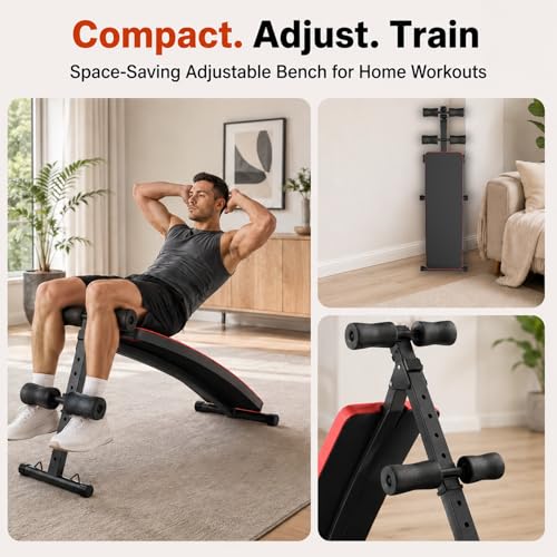 Decline Sit Up Bench Adjustable Ab Bench Foldable Core Trainer for Home Gym Crunches Leg Raises Strength Training 440 lb Weight Capacity