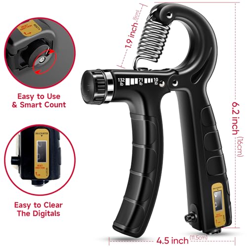 FitBeast Hand Grip Strengthener Workout Kit (5 Pack), 2 Forearm Grip Adjustable Resistance Hand Gripper, Finger Stretcher, Grip Ring & Stress Relief Grip Ball for Athletes - color: Black