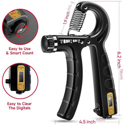 FitBeast Hand Grip Strengthener Workout Kit (5 Pack), 2 Forearm Grip Adjustable Resistance Hand Gripper, Finger Stretcher, Grip Ring & Stress Relief Grip Ball for Athletes - color: Black