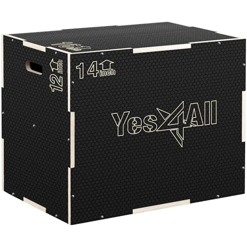 Yes4All 3 in 1 Non-Slip Wooden Plyo Box, Step Up Box for Workout, Plyometric Jump Box for Skipping, Jumping, Lunges, Squats, Dips - color: A. Black, style: 16" x 14" x 12"