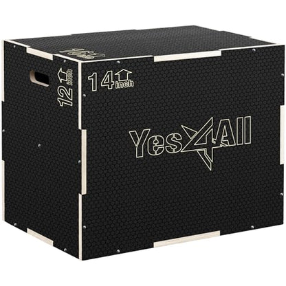 Yes4All 3 in 1 Non-Slip Wooden Plyo Box, Step Up Box for Workout, Plyometric Jump Box for Skipping, Jumping, Lunges, Squats, Dips - color: A. Black, style: 16" x 14" x 12"