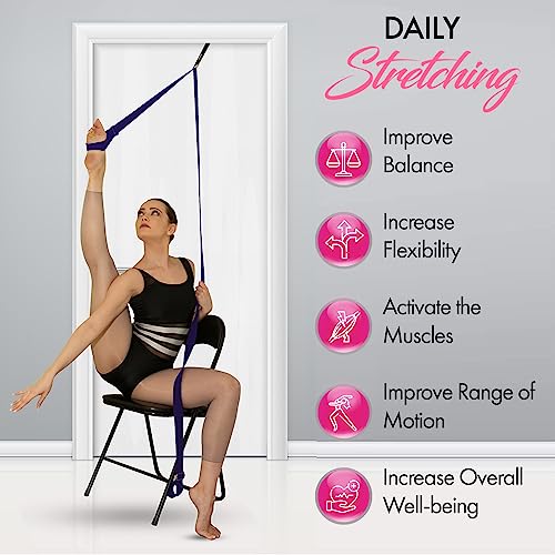 Stretching Strap With Door Anchor - Stretching Equipment to Improve Legs Flexibility - Splits Trainer For Home Ideal In Ballet, Dance, Cheerleading, Taekwondo, Yoga, Pole Dancing & Gymnastics - color: Purple