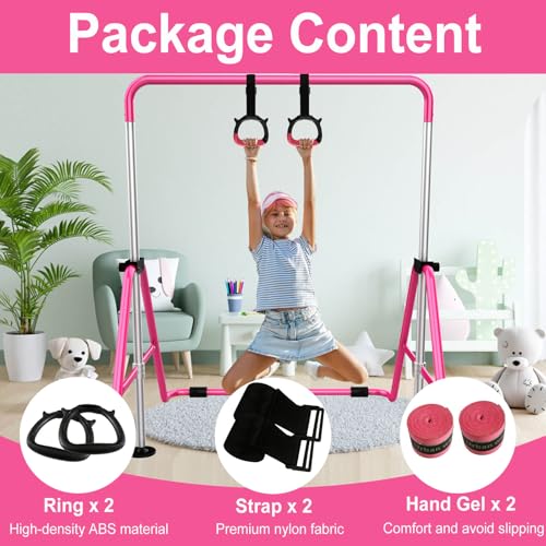 Gymnastics Rings for Kids, Pull Up Rings with Adjustable Straps for Children Home Gym Strength Training