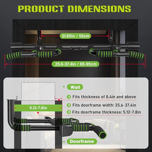 Pull Up Bar for Doorway Upgrade Multi-Grip Pullup Door Strength Training Pull-Up Bars Frame Chin Hanging Exercise Home Doorframe Dead Hang Without Screws Over the at Indoor No Way, Up To 440 Lbs