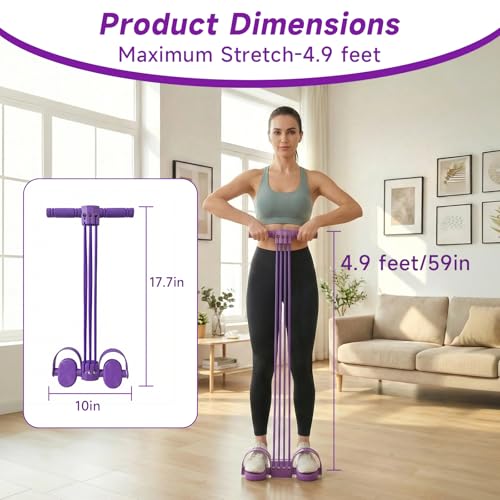 Pedal Resistance Bands with Handles, Adjustable 6-Tube Foot Pedal Resistance Band, Heavy-Duty Natural Rubber Tension Bands for Full Body Workout, Home Fitness Training for Abdomen, Arms, Legs & Waist