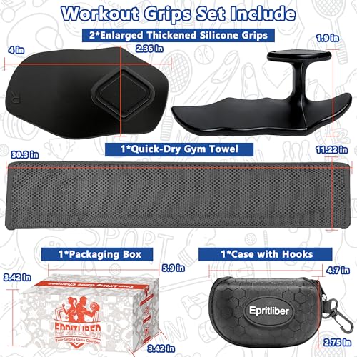 Large Silicone Workout Grips Kit with Gym Towel &Storage Case,Weight Lifting Gloves Alternative,Gym Grips Gloves Gifts for Men Women,Gym Hand Palm Protection Pads for Dumbbell,Barbell,Rypt