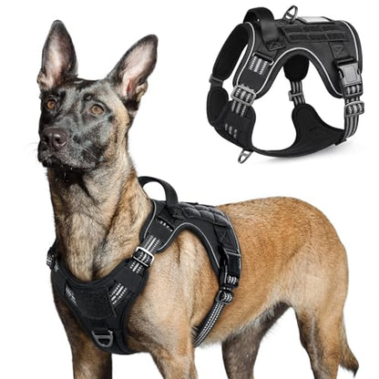 rabbitgoo Tactical Dog Harness for Large, No Pull Military Service Vest - color: Black, size: Large