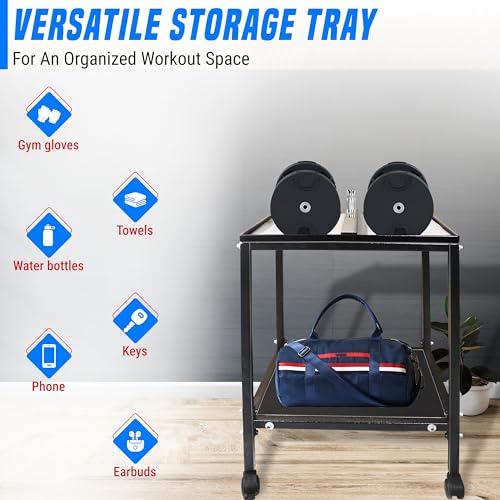 Large Compact Dumbbell Rack & Dumbbell Stand W/Storage Tray—Heavy-Duty Weight Rack Folds Flat for Easy Storage & 150 LB Capacity of Dumbbell Rack ; Use Expandable Dumbbells for Home Gym