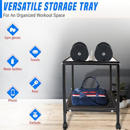 Large Compact Dumbbell Rack & Dumbbell Stand W/Storage Tray—Heavy-Duty Weight Rack Folds Flat for Easy Storage & 150 LB Capacity of Dumbbell Rack ; Use Expandable Dumbbells for Home Gym