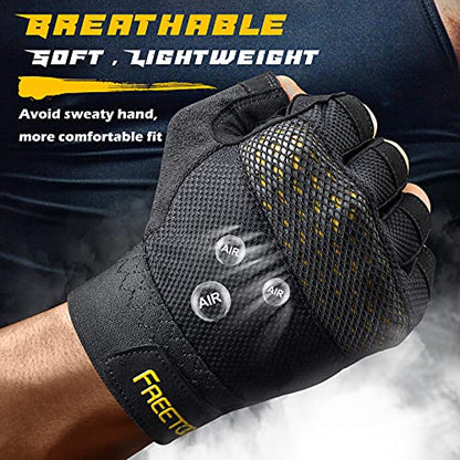FREETOO Workout Gloves for Men, Weight Lifting Gloves with Full Palm Protection, Ultra Ventilated, Cushion Pads and Silicone Grip - size: Medium