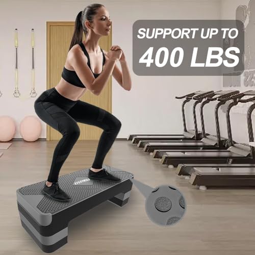 Aerobic Exercise Step, Adjustable Aerobic Stepper for Exercise, Workout Step Platform, Step Up Box, 26.5" Step Deck with 4” 6” 8” Adjustable Height Risers, Women Home Gym Fitness