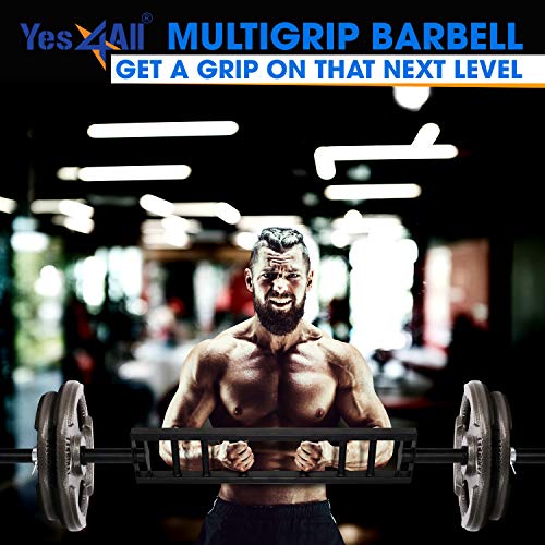 Yes4All Multi Grip Barbell & Cable Attachment - Swiss Bar, American Bar for Greater Range of Motion, with 2 Collars, Fits Olympic Weight Plates - Home Gym & Support Pressing, Lifting & Curls - color: A. Multigrip Barbell 400lbs