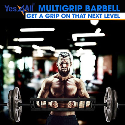 Yes4All Multi Grip Barbell & Cable Attachment - Swiss Bar, American Bar for Greater Range of Motion, with 2 Collars, Fits Olympic Weight Plates - Home Gym & Support Pressing, Lifting & Curls - color: A. Multigrip Barbell 400lbs