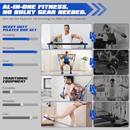 Ayombo Pilates Equipment, Heavy Duty Pilates Bar Kit with Resistance Bands, Portable Gym Adjustable Exercise Bands, Home Squat Training, Arm, Abs, Waist, Chest Strength Workout Equipment for Men - size: 330LBS