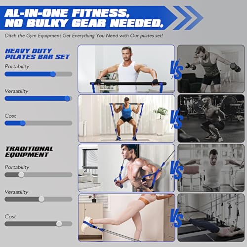Ayombo Pilates Equipment, Heavy Duty Pilates Bar Kit with Resistance Bands, Portable Gym Adjustable Exercise Bands, Home Squat Training, Arm, Abs, Waist, Chest Strength Workout Equipment for Men - size: 270LBS