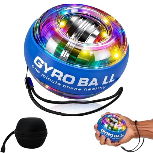 2026 Gyro Wrist Trainer Ball, Curaball Torque Ball Hand Exerciser with 6 Color LED Lights and Portable Case, Auto-Start Wrist Power, Forearm Strengthener for Strengthen Arms,Bones