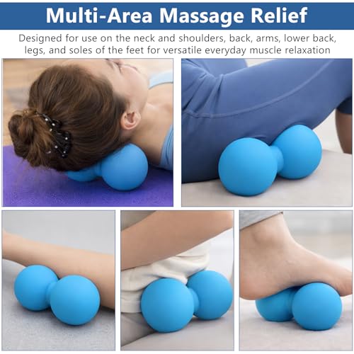 Peanut Double Massage Ball for Deep Tissue Therapy, Silicone Dual Lacrosse Mobility Ball for Myofascial Release, Trigger Point and Acupoint Massage with Carry Bag（Blue） ﻿