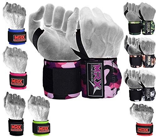 MRX Weight Lifting Wrist Wraps for Wrist Support Lifting Straps Gym Bodybuilding Training Workout for Men and Women - color: Camo Purple