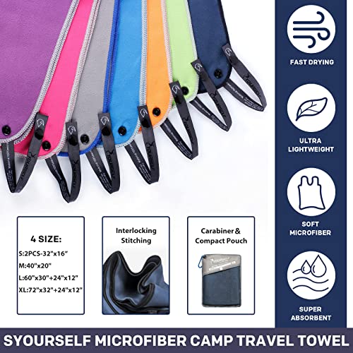 2 Pack Microfiber Camping Towel, Quick Dry Towel, Soft Absorbent Compact Travel Gym Workout Sweat Towel for Beach Yoga Swim Travel Camping Hiking Backpack Essentials (S:32"x16")