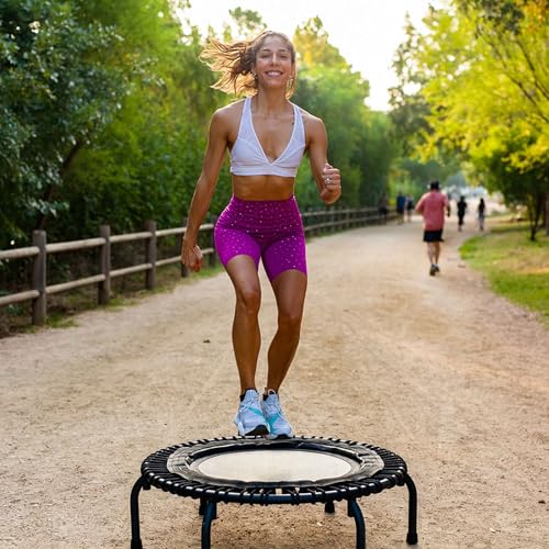 JumpSport 350 PRO Indoor Heavy Duty Lightweight 39-Inch Fitness Rebounder Adults Trampoline with Sporty Steel Handle Bar Accessory for Workouts, Black