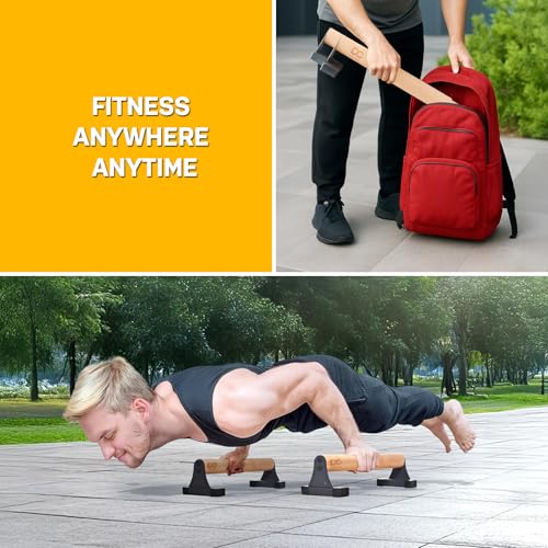 Parallettes Push Up Bar with Ergonomic Wooden Handles - Calisthenics Equipment - Non-slip Parallel Bars for Strength Training and Calisthenics - Pushup Handles Parallettes Bars