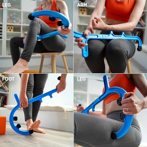 Tiger Tail Tiger Cane Back & Neck Massager – Trigger Point Deep Tissue Acupressure Therapy Cane Massage Hook with 7 Gription Knobs, 2-Piece Massage Tool for Muscle Knot & Shoulder Massage, Blue - color: Blue