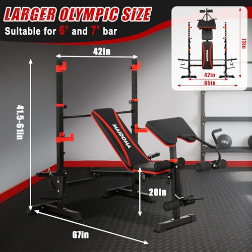1500LBS 8 in 1 Weight Bench Set with Leg Extension/Curl and Preacher Curl, Bench Press Set and barbell Rack with Safety Bar Catches, Foldable Workout Benches for Home(US Stock) - color: Black Red