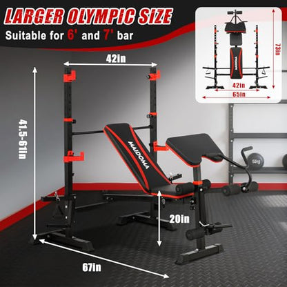 1500LBS 8 in 1 Weight Bench Set with Leg Extension/Curl and Preacher Curl, Bench Press Set and barbell Rack with Safety Bar Catches, Foldable Workout Benches for Home(US Stock) - color: Black Red