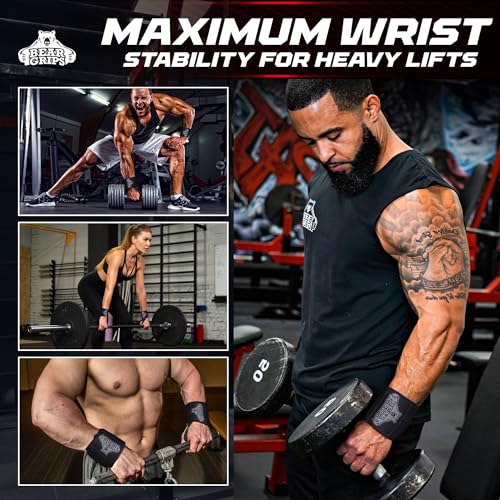 Bear Grips Wrist Wraps for Weightlifting | Weight Lifting Wrist Straps for Weightlifting | Extra Strength Gym Wrist Wraps | Two Wrist Wrap Per Pack | 12” & 18” | Lifting Wrist Wraps for Men & Women - color: Standard Strength: Black