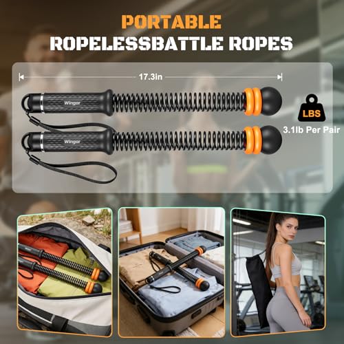 Cordless Battle Ropes, Adjustable Ropeless Battle Rope for Home Gym Workout, Portable Arm Fitness Equipment for Strength Training & Cardio, No Anchor Needed with Training Poster
