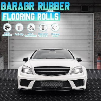 16 in x 20 ft Rubber Diamond Plate Rolls Garage Floor Mat for Under Car, Heavy Duty Flooring Rug for Trailers Garage, PVC Water/Stain Outside Stall Resistant Parking Rv Tool(Black)